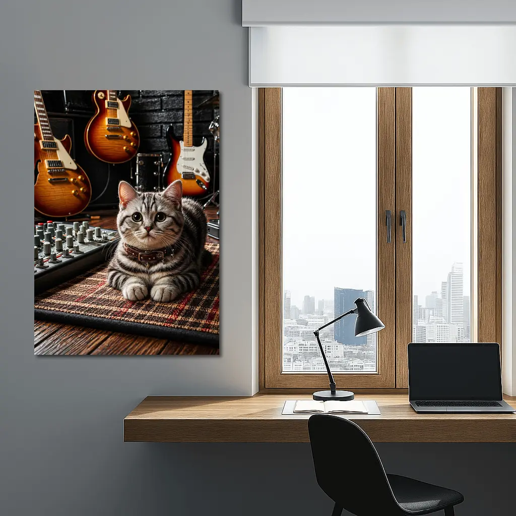 American Shorthair Cat Music Studio Guitars – Wall Art