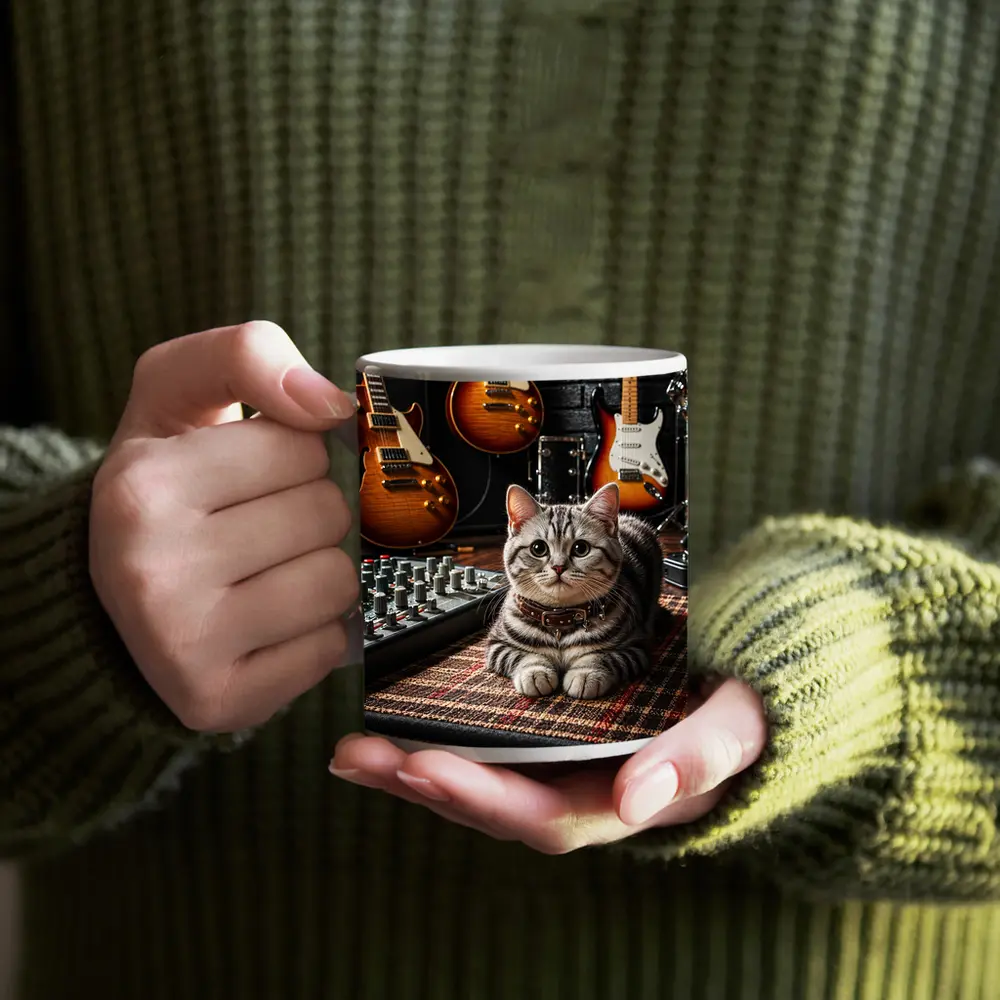 American Shorthair Cat Music Studio Guitars – Mugs