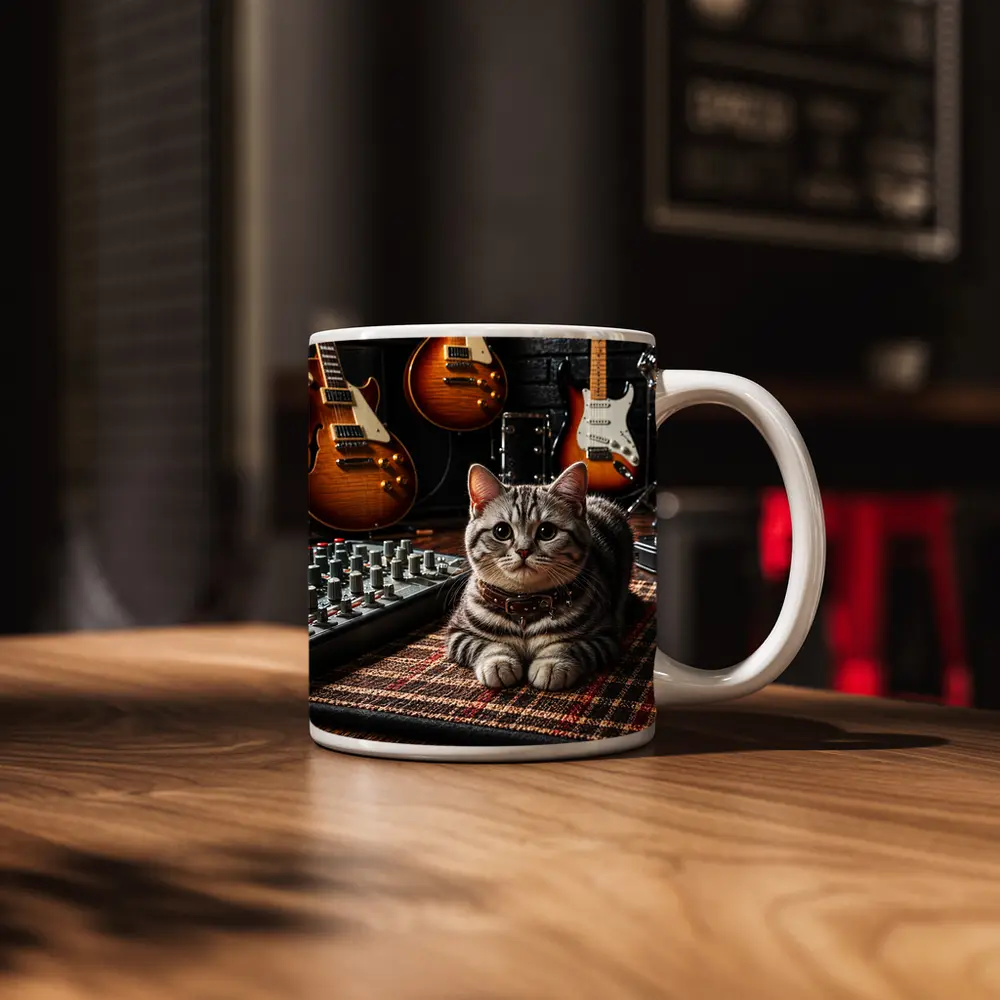 American Shorthair Cat Music Studio Guitars – Mugs