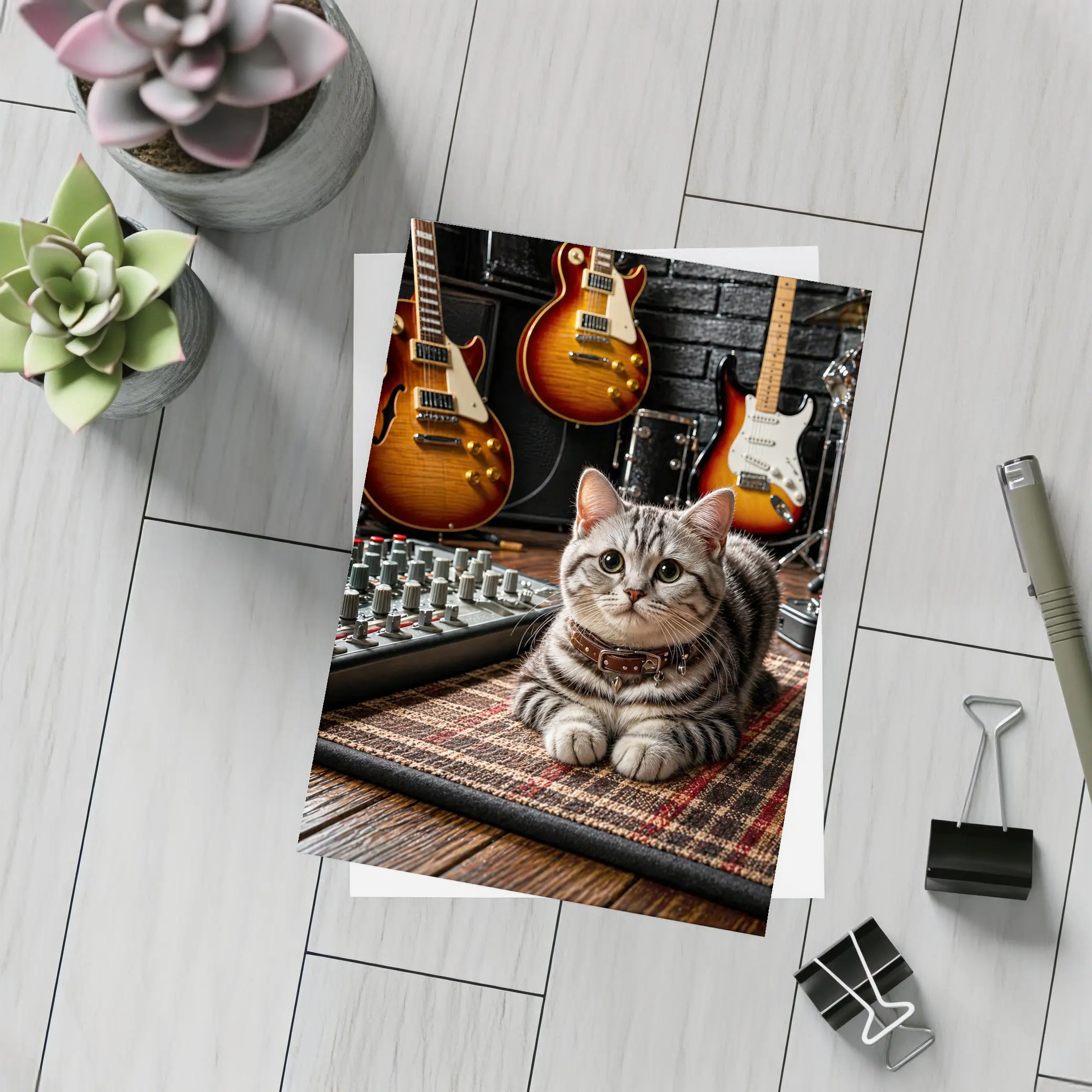 American Shorthair Cat Music Studio Guitars – Postcards