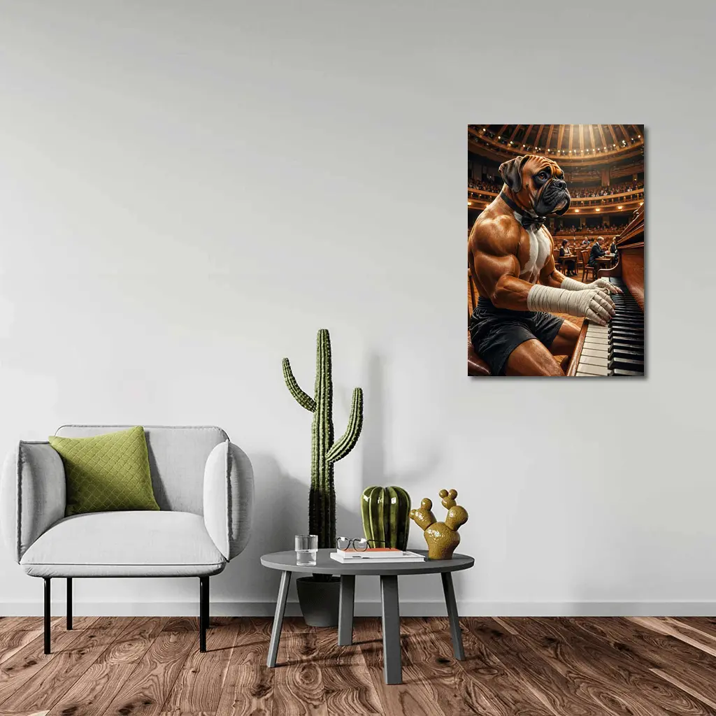 Boxer Dog Playing Piano Concert Hall – Wall Art