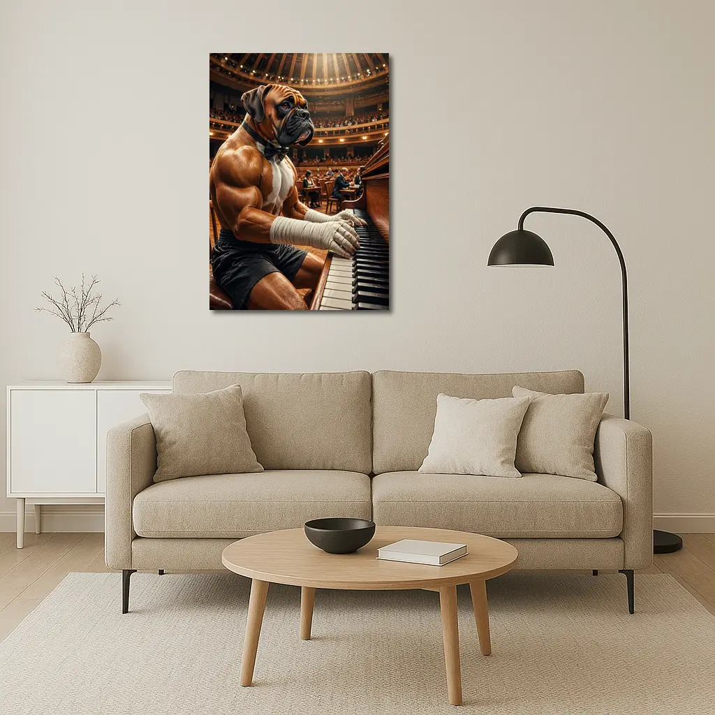 Boxer Dog Playing Piano Concert Hall – Wall Art
