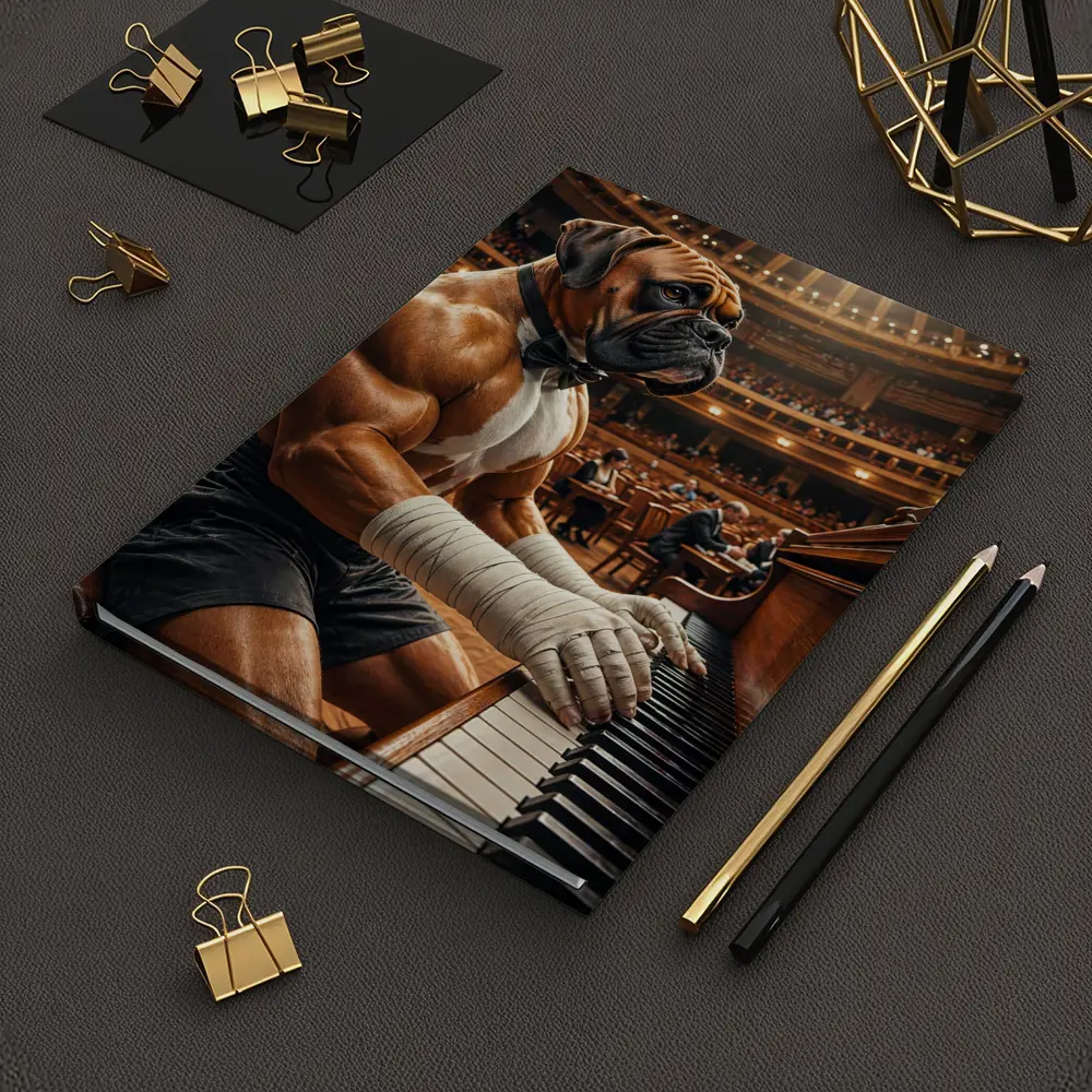 Boxer Dog Playing Piano Concert Hall – Notebooks