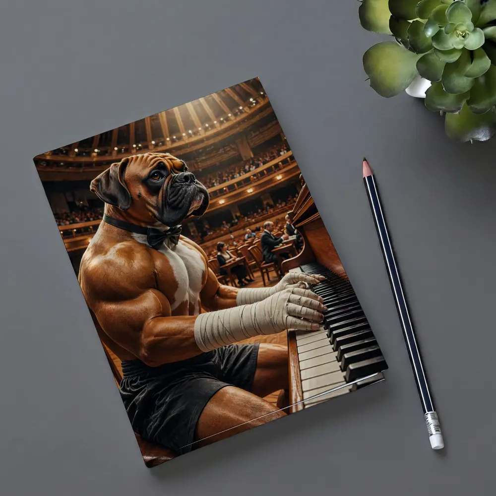 Boxer Dog Playing Piano Concert Hall – Notebooks