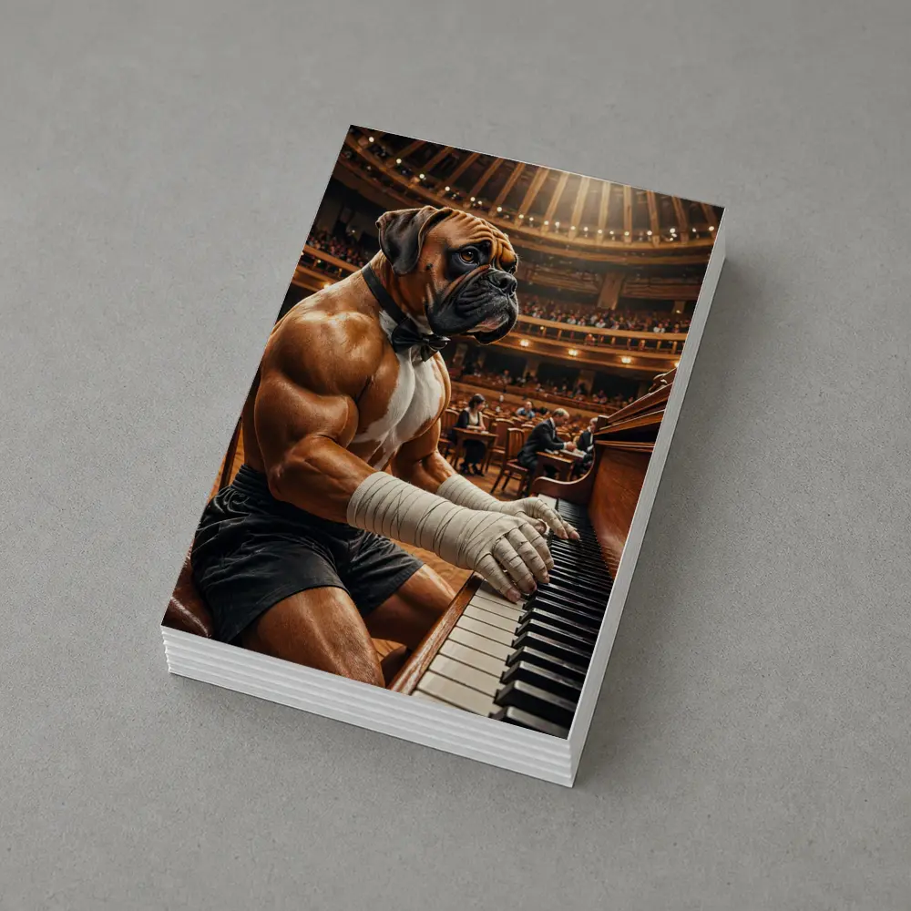 Boxer Dog Playing Piano Concert Hall – Postcards