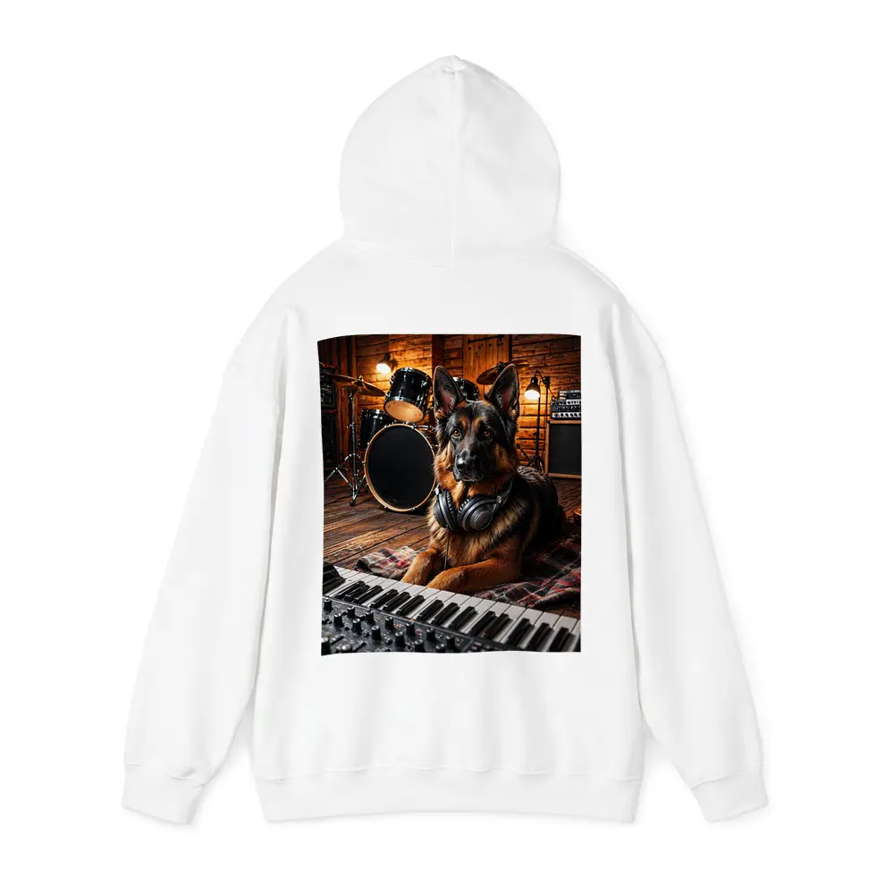 German Shepherd With Headphones in Music Studio – Hoodies