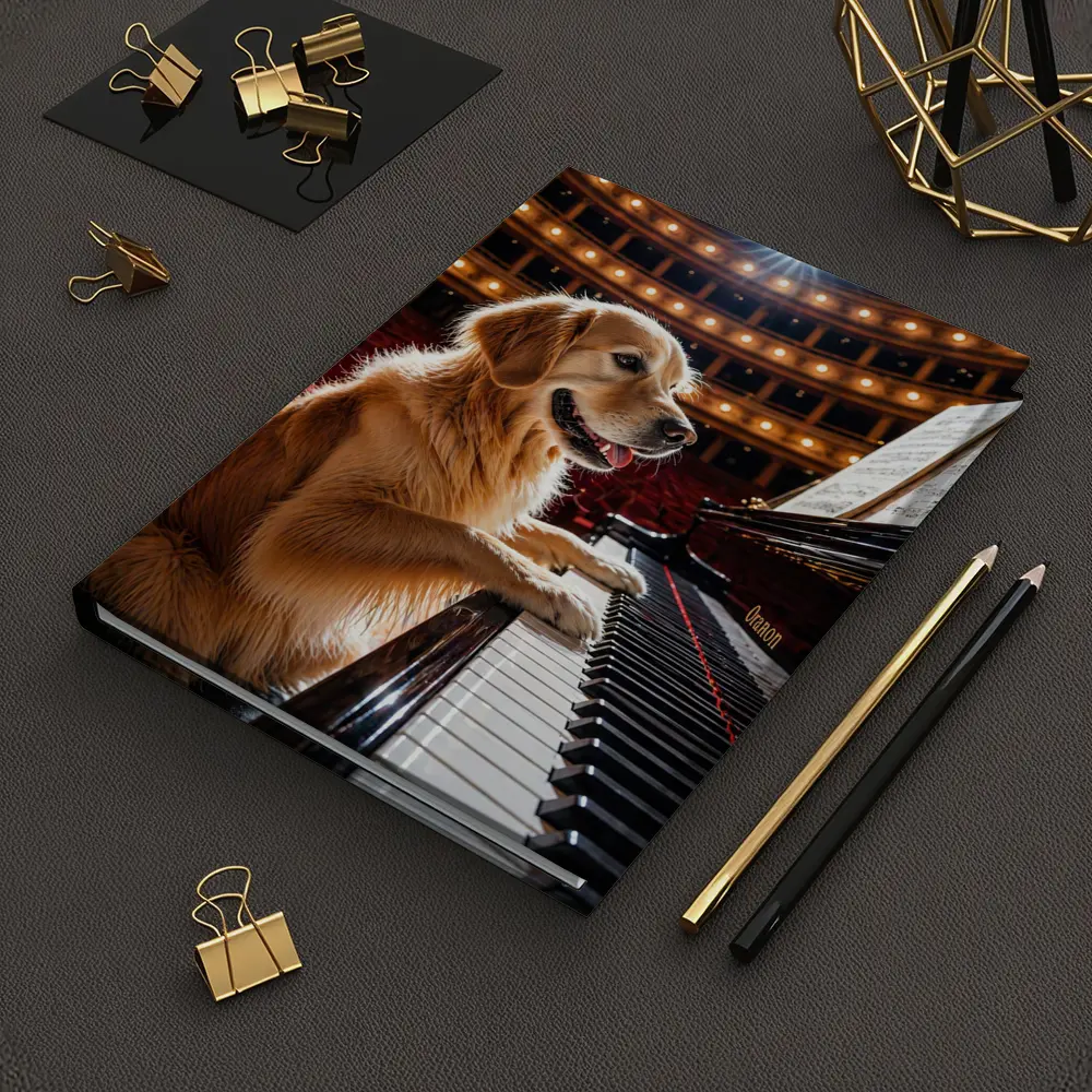 Golden Retriever Playing Piano Concert Hall – Notebooks