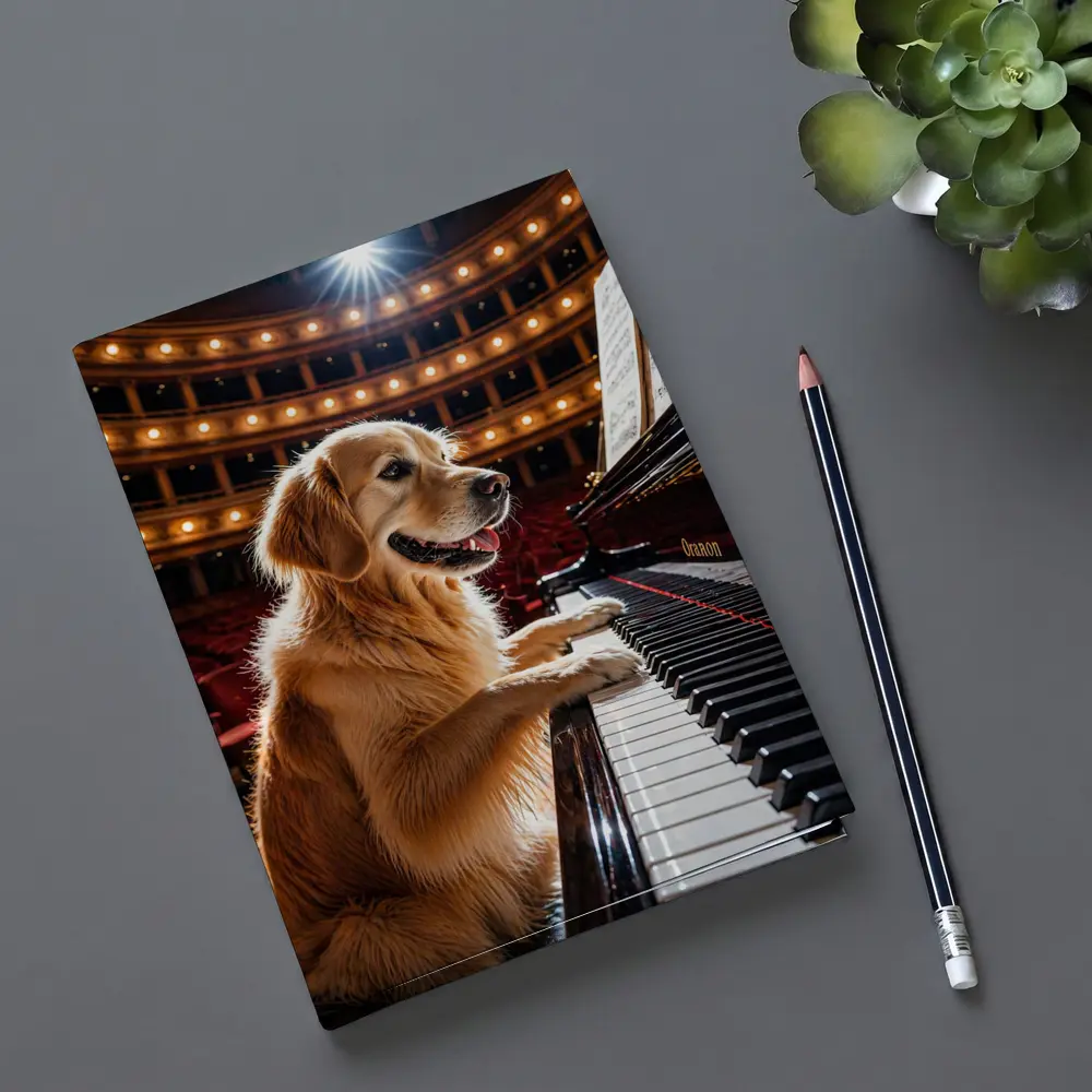 Golden Retriever Playing Piano Concert Hall – Notebooks