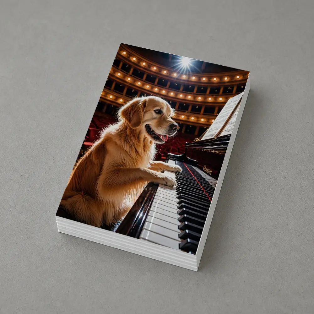 Golden Retriever Playing Piano Concert Hall – Postcards