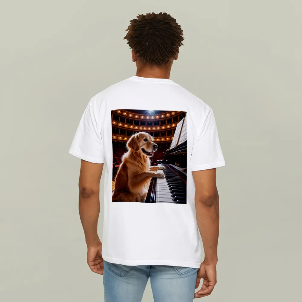 Golden Retriever Playing Piano Concert Hall – T-Shirts