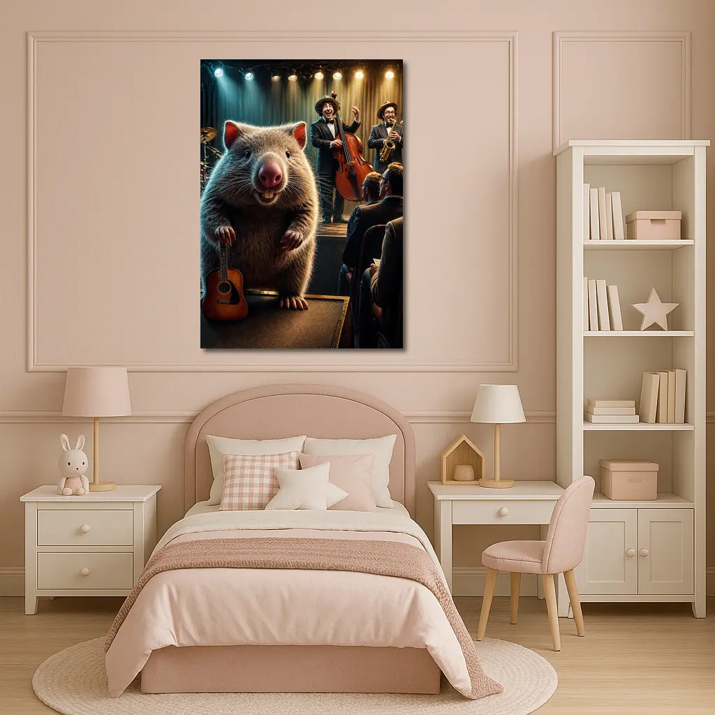 Wombat Playing Guitar at Jazz Club – Wall Art