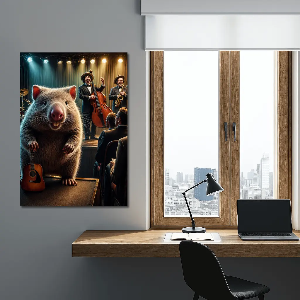 Wombat Playing Guitar at Jazz Club – Wall Art