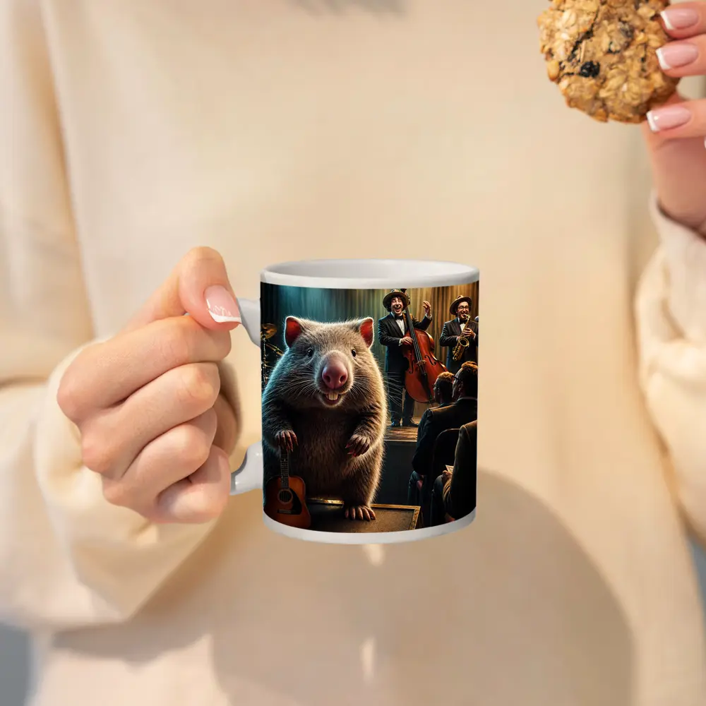 Wombat Playing Guitar at Jazz Club – Mugs