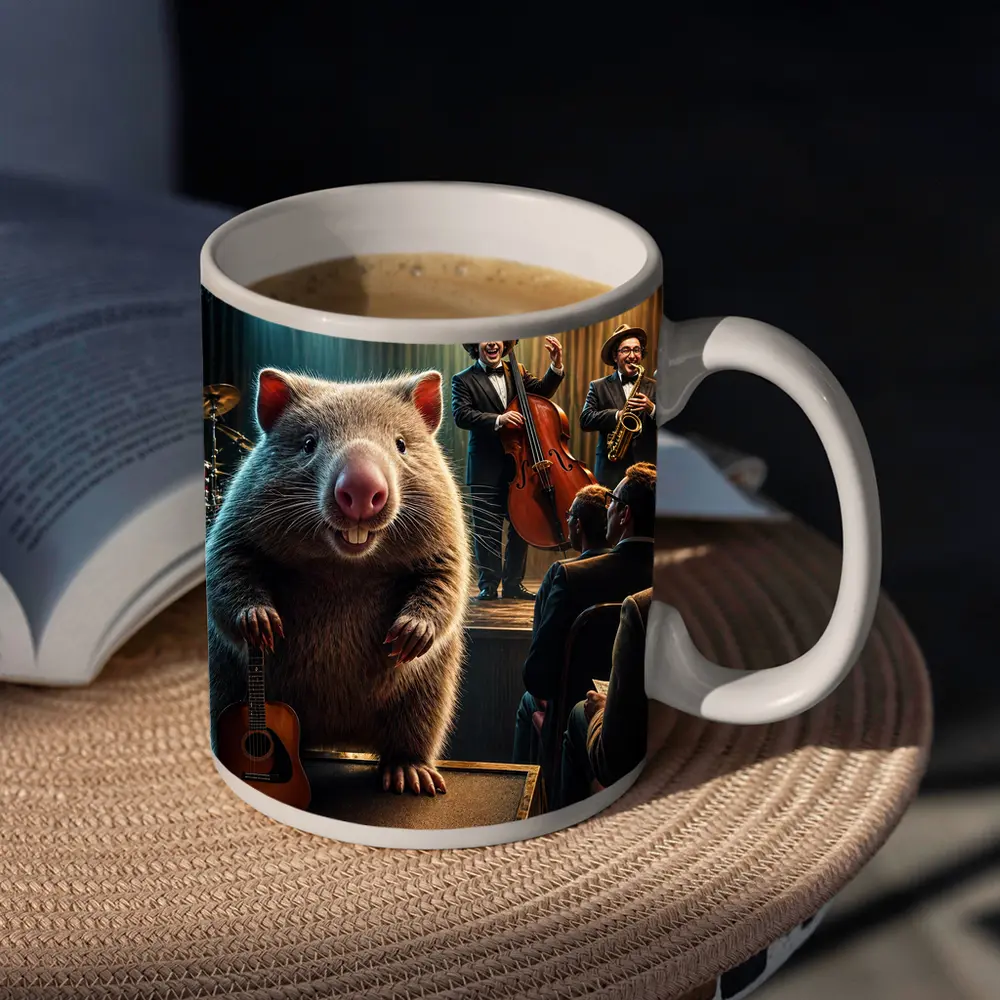 Wombat Playing Guitar at Jazz Club – Mugs