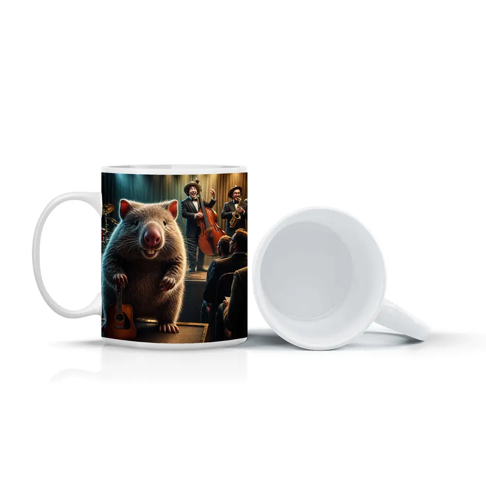 Wombat Playing Guitar at Jazz Club – Mugs