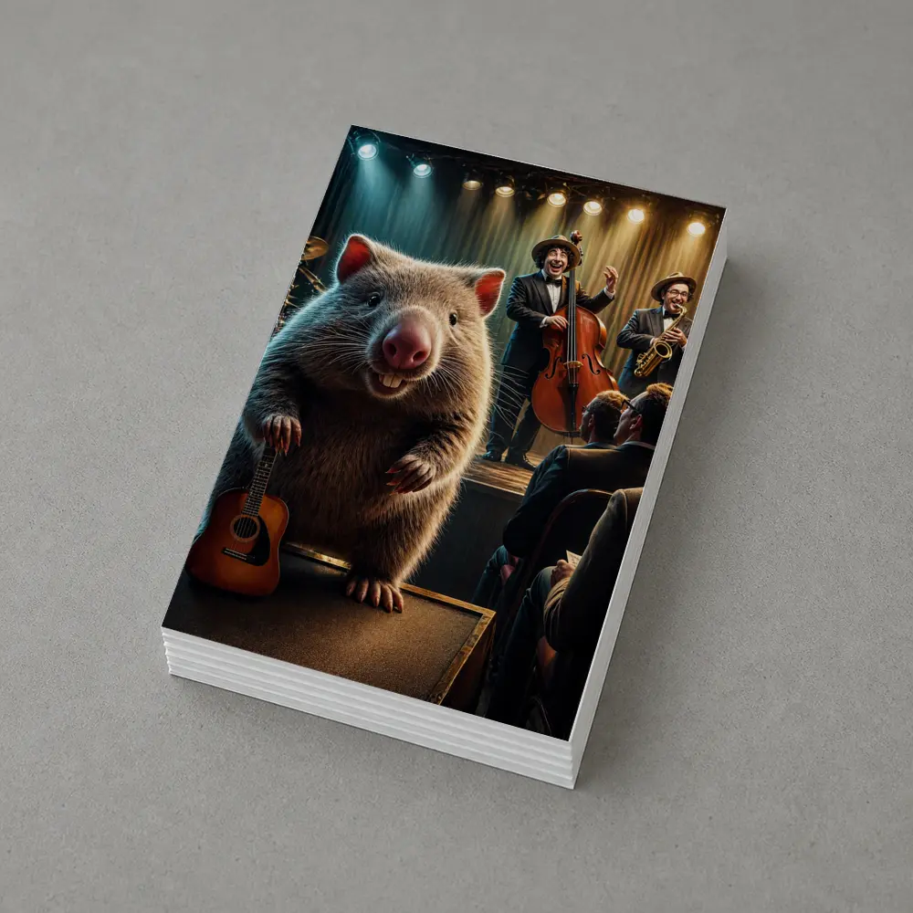Wombat Playing Guitar at Jazz Club – Postcards