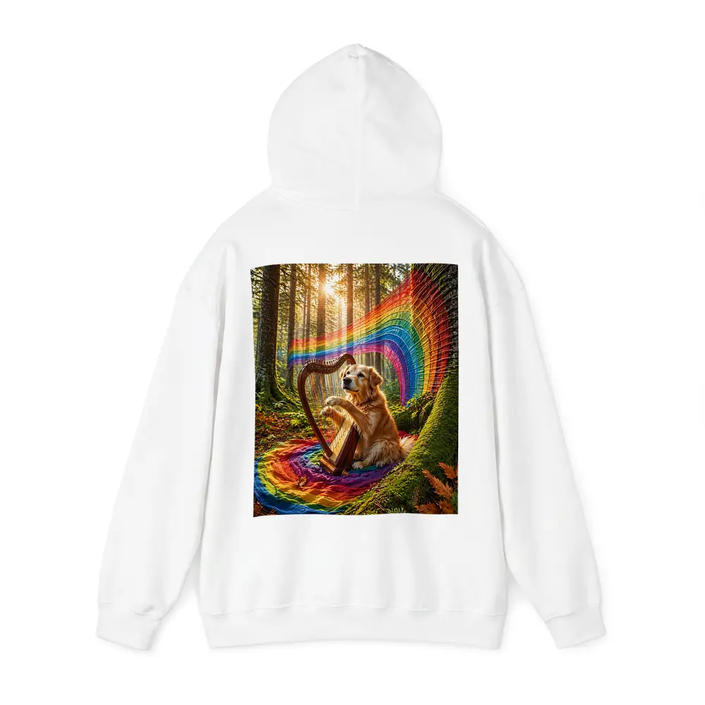 Golden Retriever Playing Harp In Forest – Hoodies