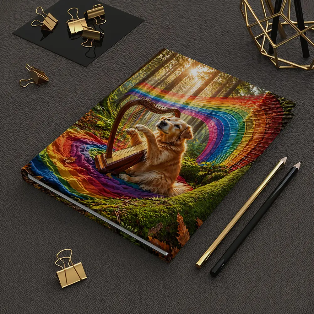 Golden Retriever Playing Harp In Forest – Notebooks