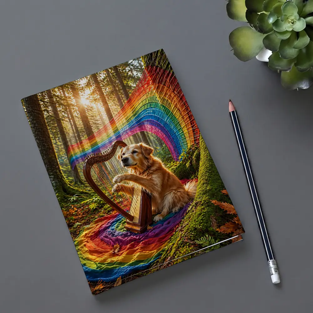 Golden Retriever Playing Harp In Forest – Notebooks