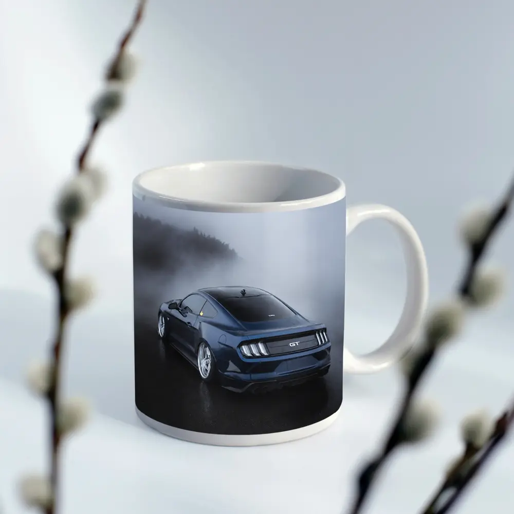 Ford Mustang GT Dark Blue Foggy Scene – Mugs