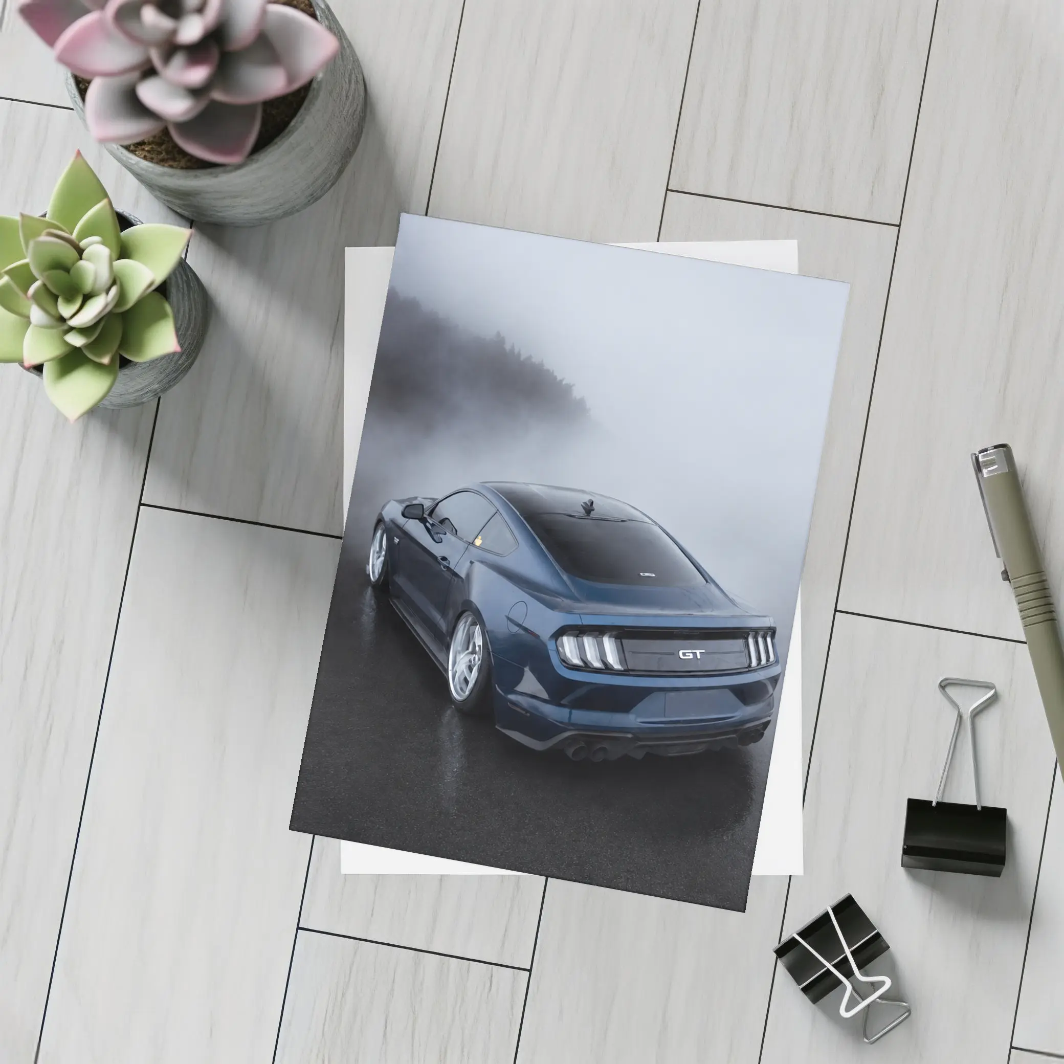 Ford Mustang GT Dark Blue Foggy Scene – Postcards