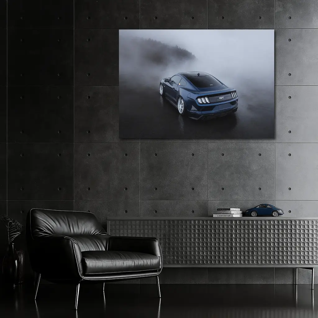 Ford Mustang GT Dark Blue Foggy Scene – Wall Art