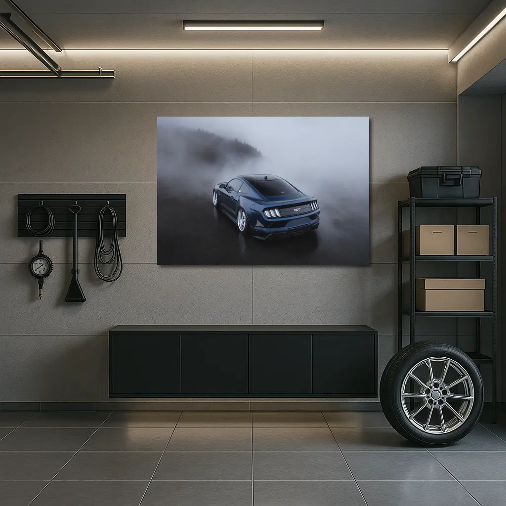 Ford Mustang GT Dark Blue Foggy Scene – Wall Art