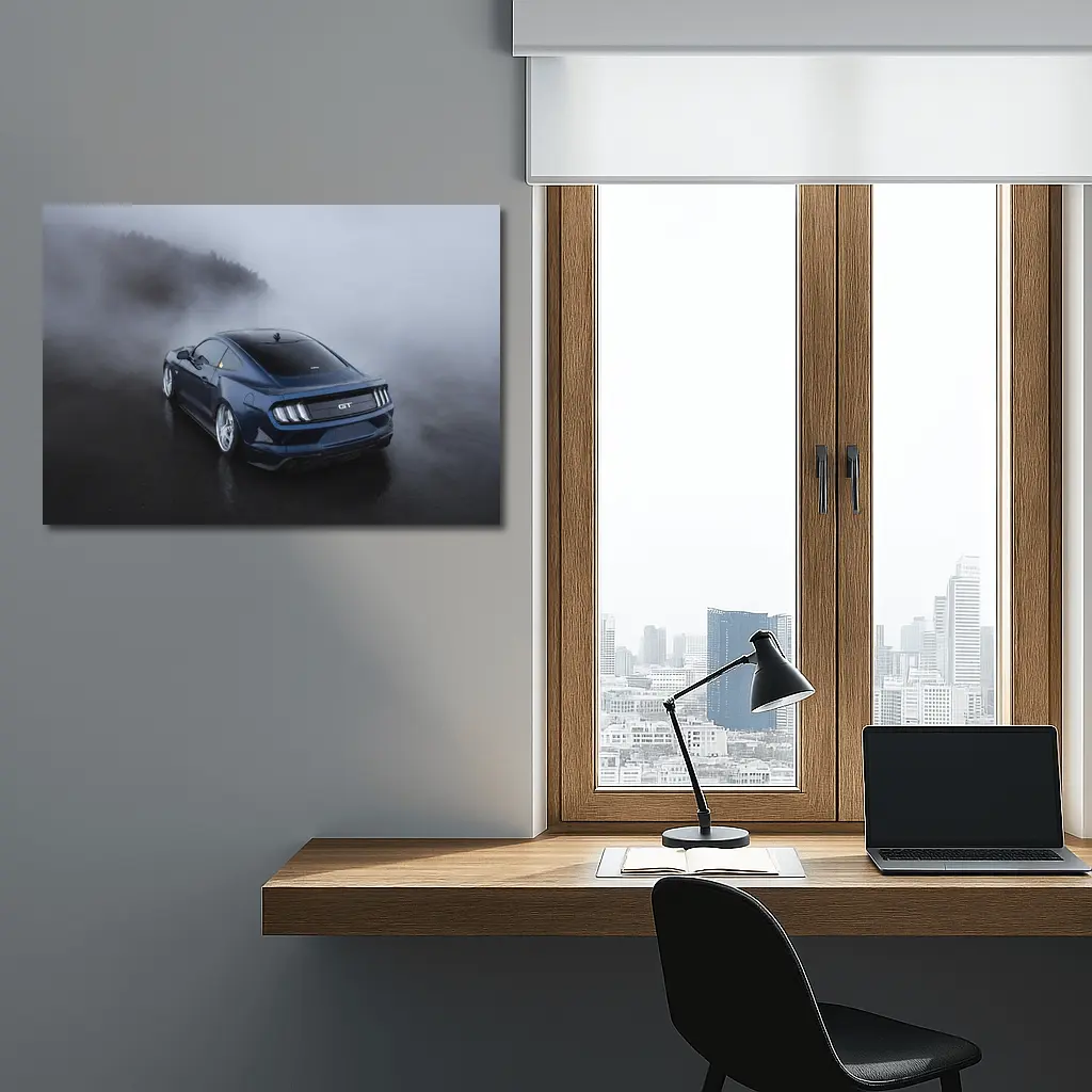 Ford Mustang GT Dark Blue Foggy Scene – Wall Art