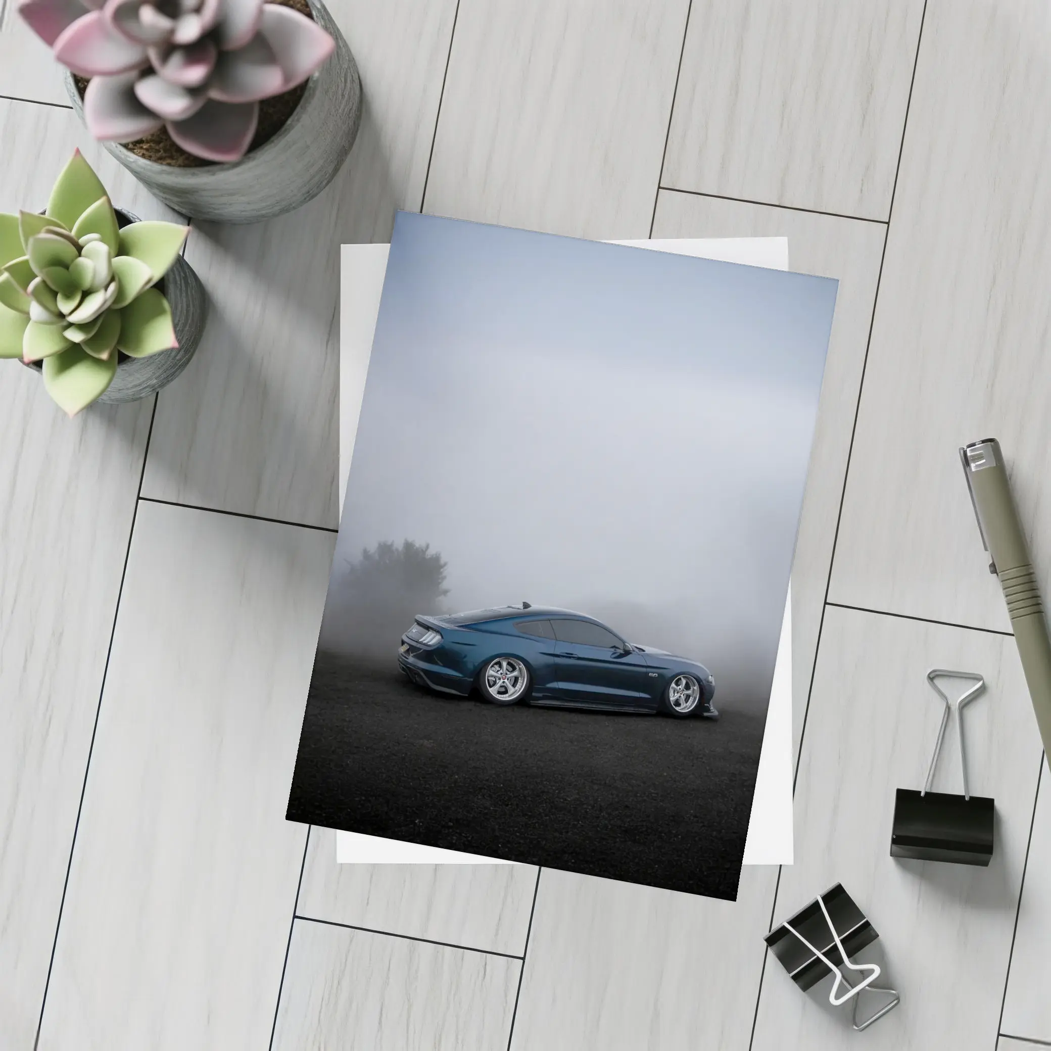 Ford Mustang GT Blue Foggy Dark Scene – Postcards
