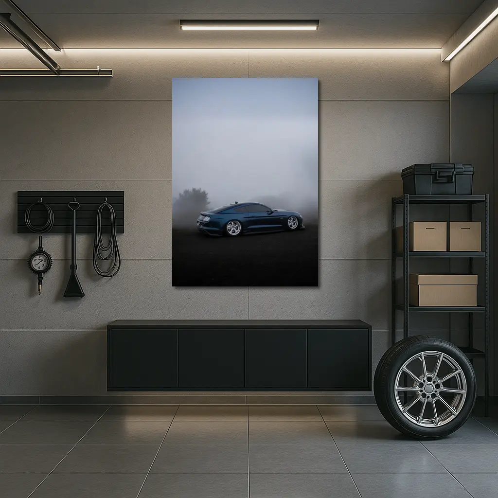 Ford Mustang GT Blue Foggy Dark Scene – Wall Art