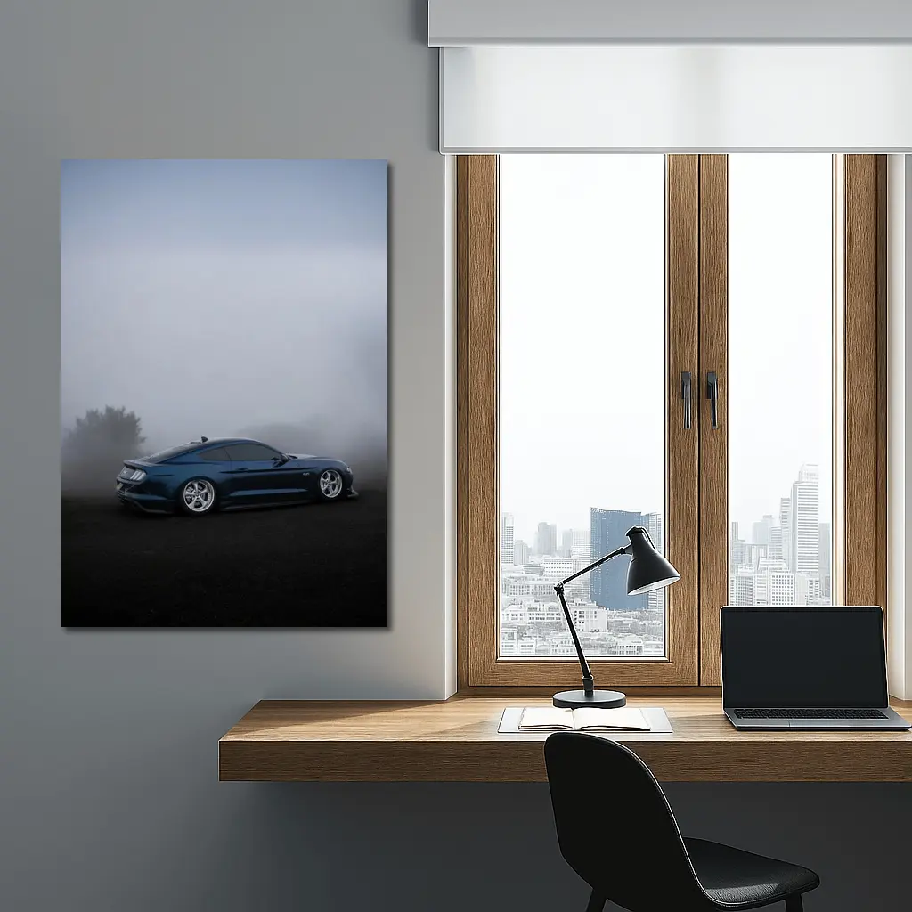 Ford Mustang GT Blue Foggy Dark Scene – Wall Art