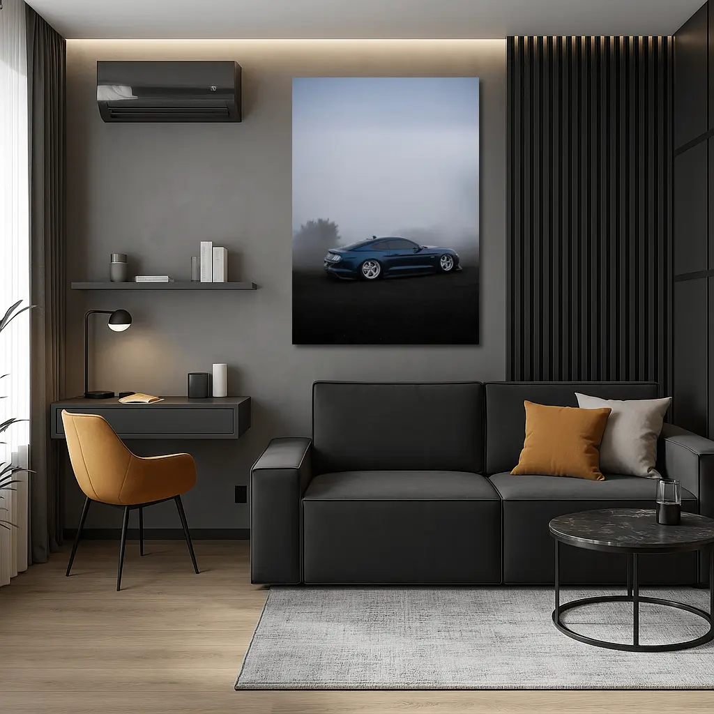 Ford Mustang GT Blue Foggy Dark Scene – Wall Art