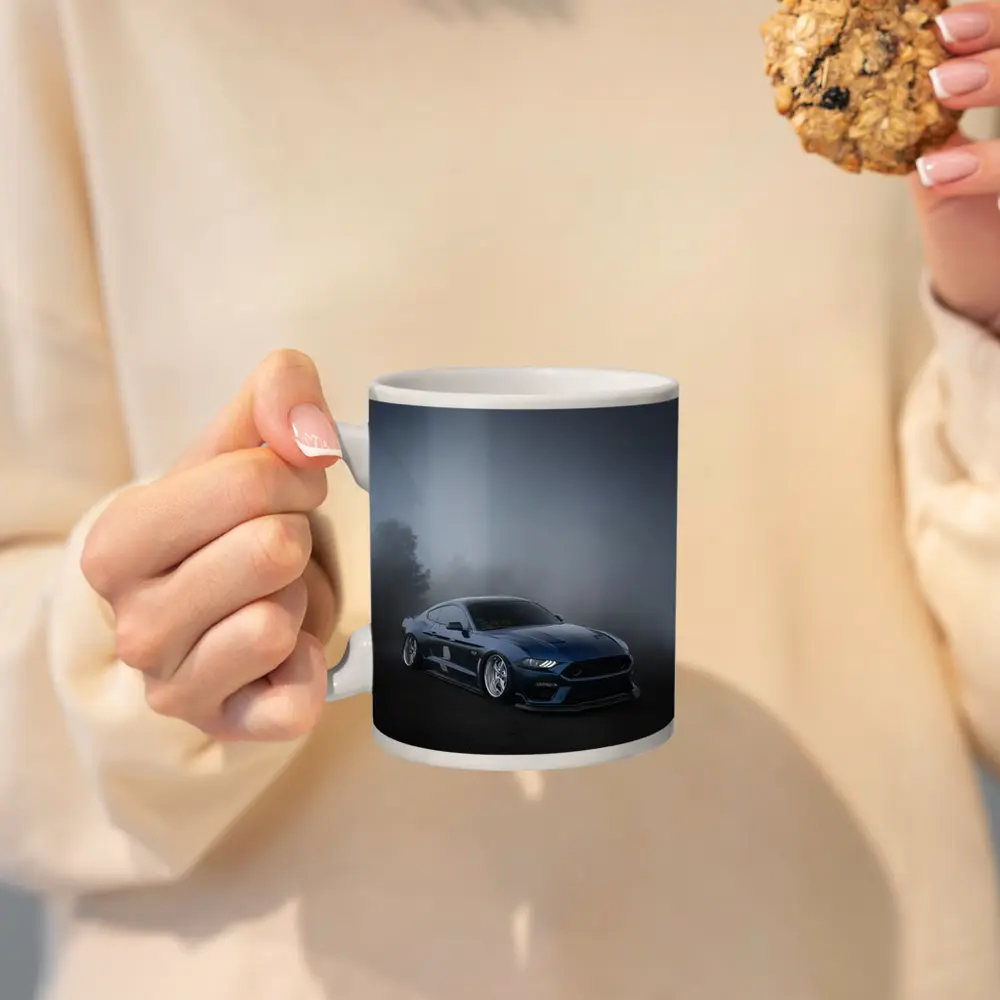 Ford Mustang GT Blue Stance Foggy Background – Mugs