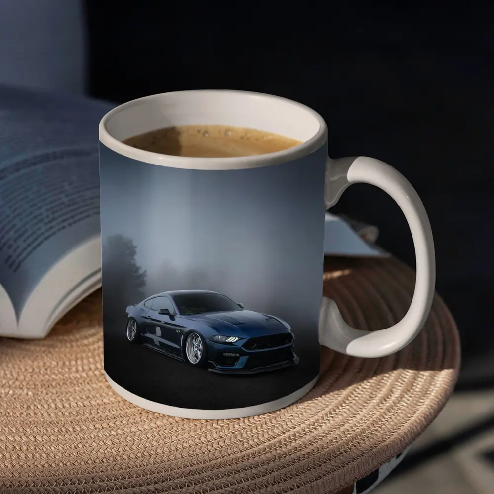 Ford Mustang GT Blue Stance Foggy Background – Mugs