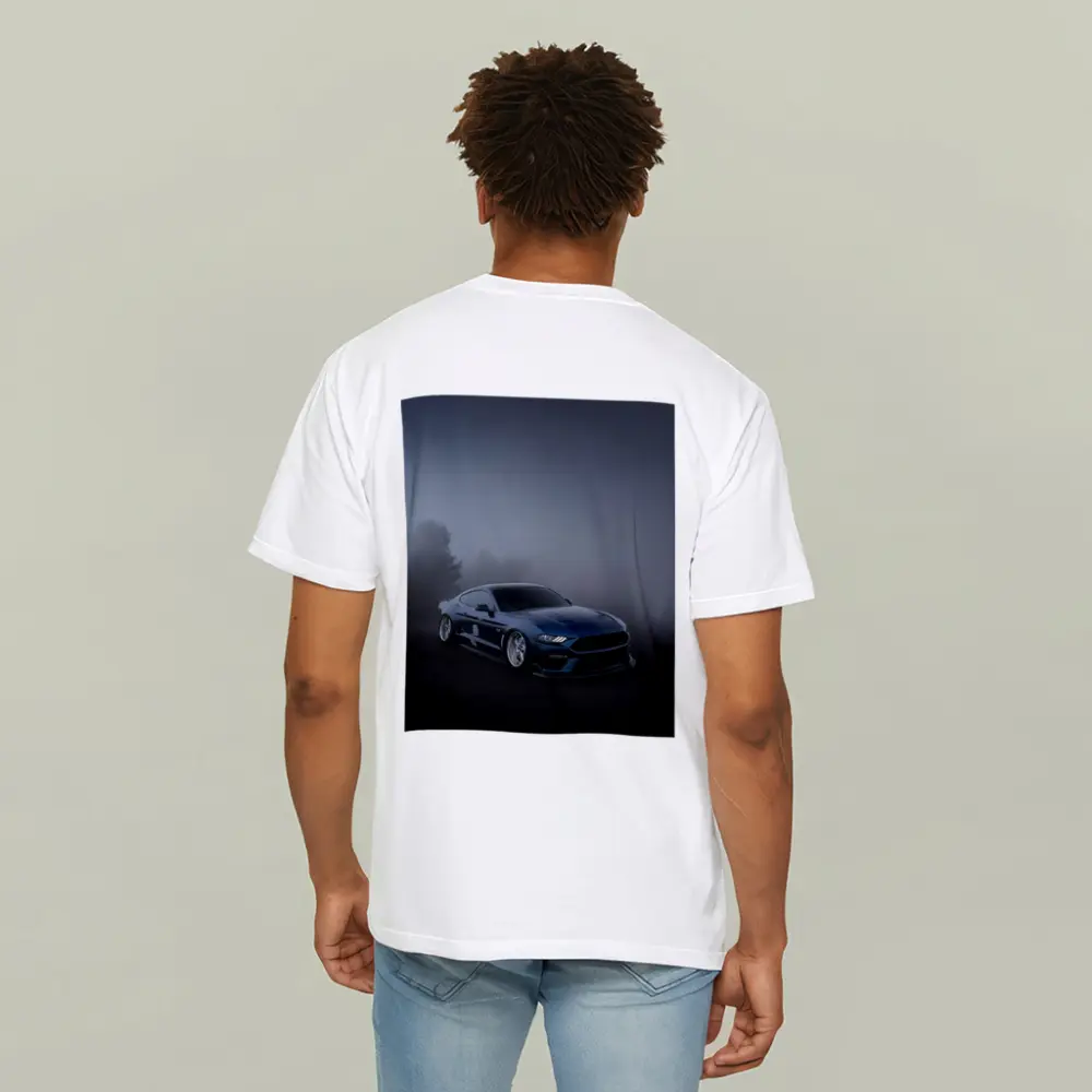 Ford Mustang GT Blue Stance Foggy Background – T-Shirts
