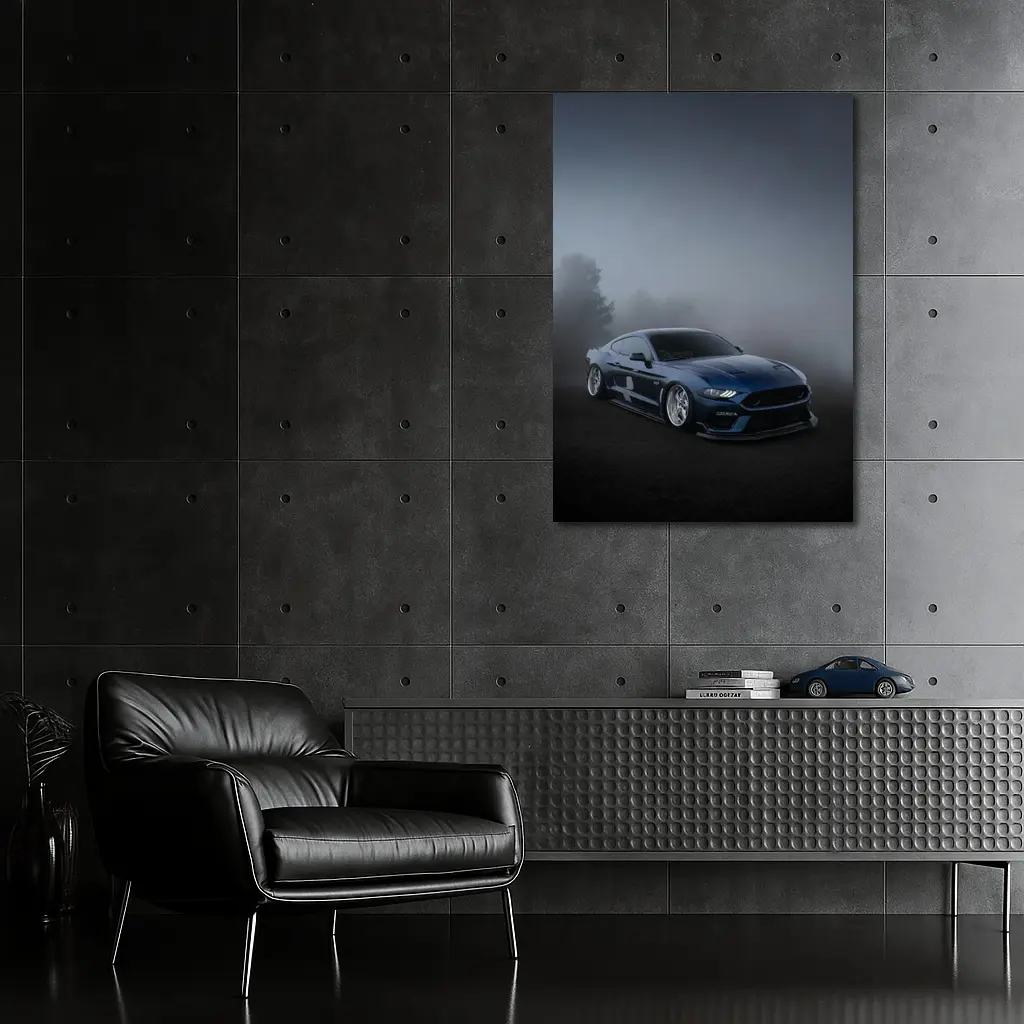 Ford Mustang GT Blue Stance Foggy Background – Wall Art