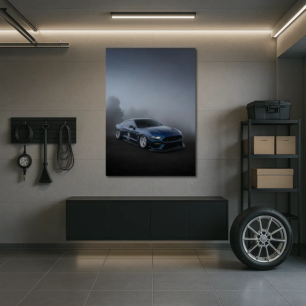 Ford Mustang GT Blue Stance Foggy Background – Wall Art