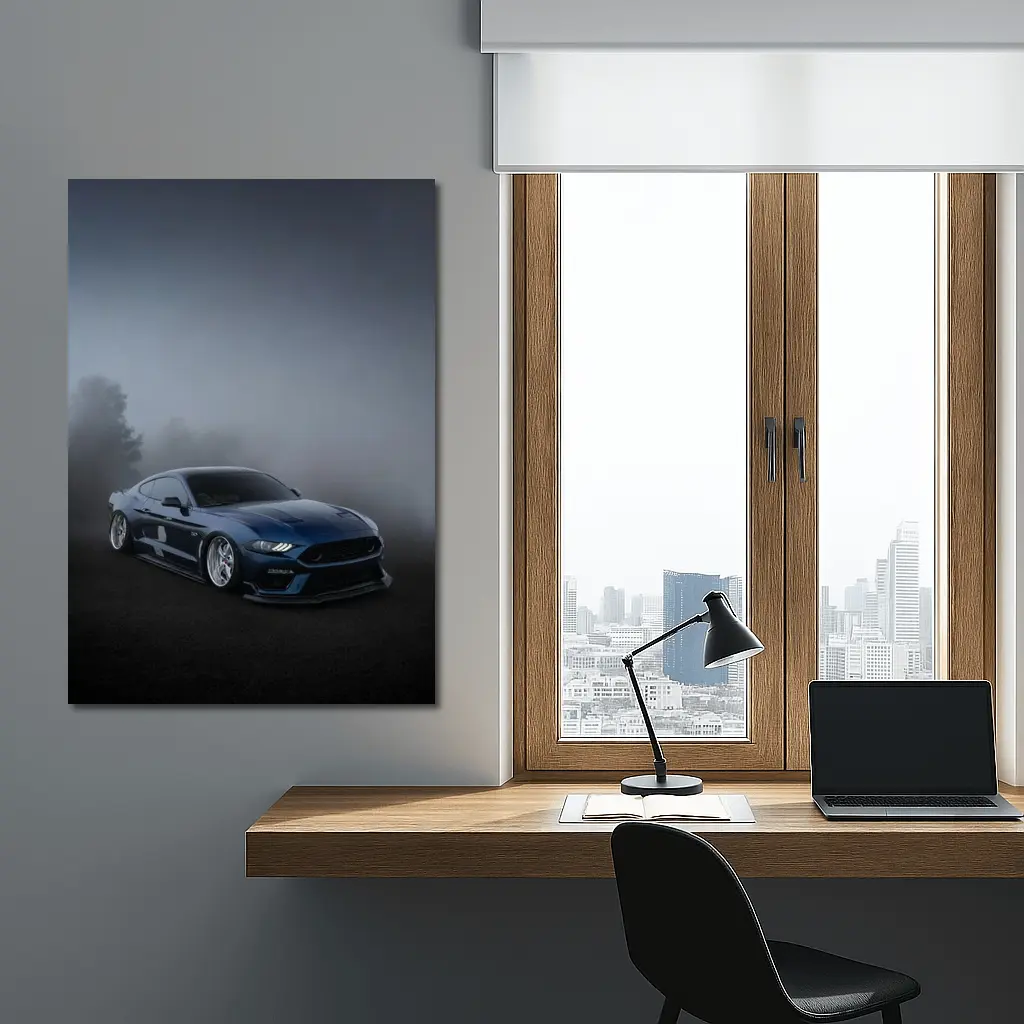 Ford Mustang GT Blue Stance Foggy Background – Wall Art