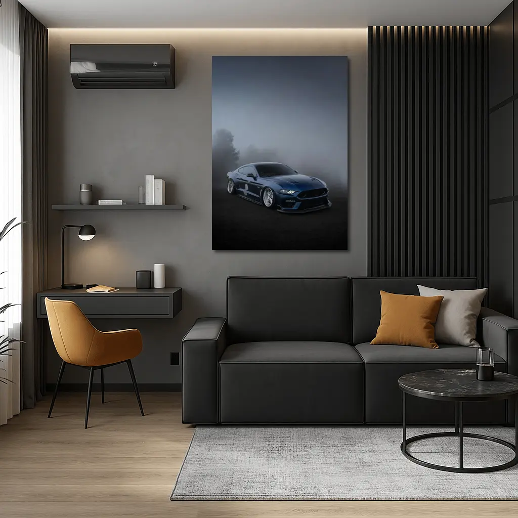 Ford Mustang GT Blue Stance Foggy Background – Wall Art