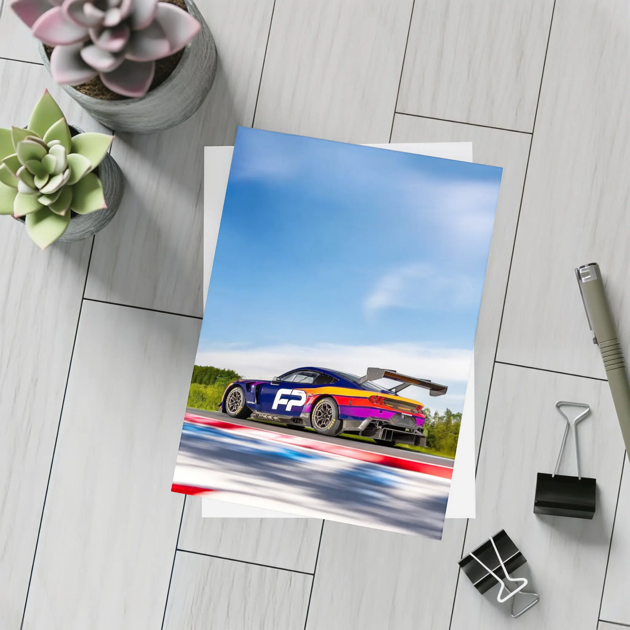 Ford Mustang GT3 Racing on Track – Postcards