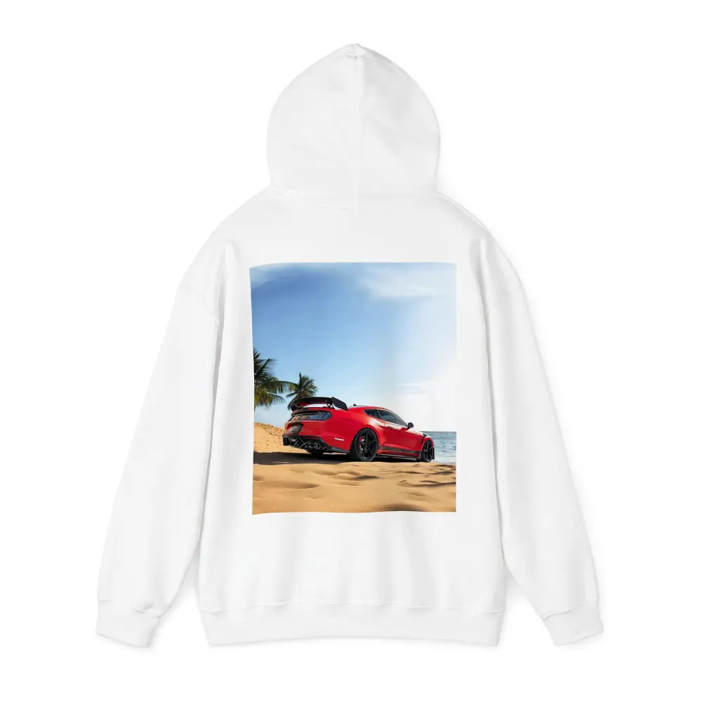 Red Ford Mustang GT500 on Sandy Beach – Hoodies