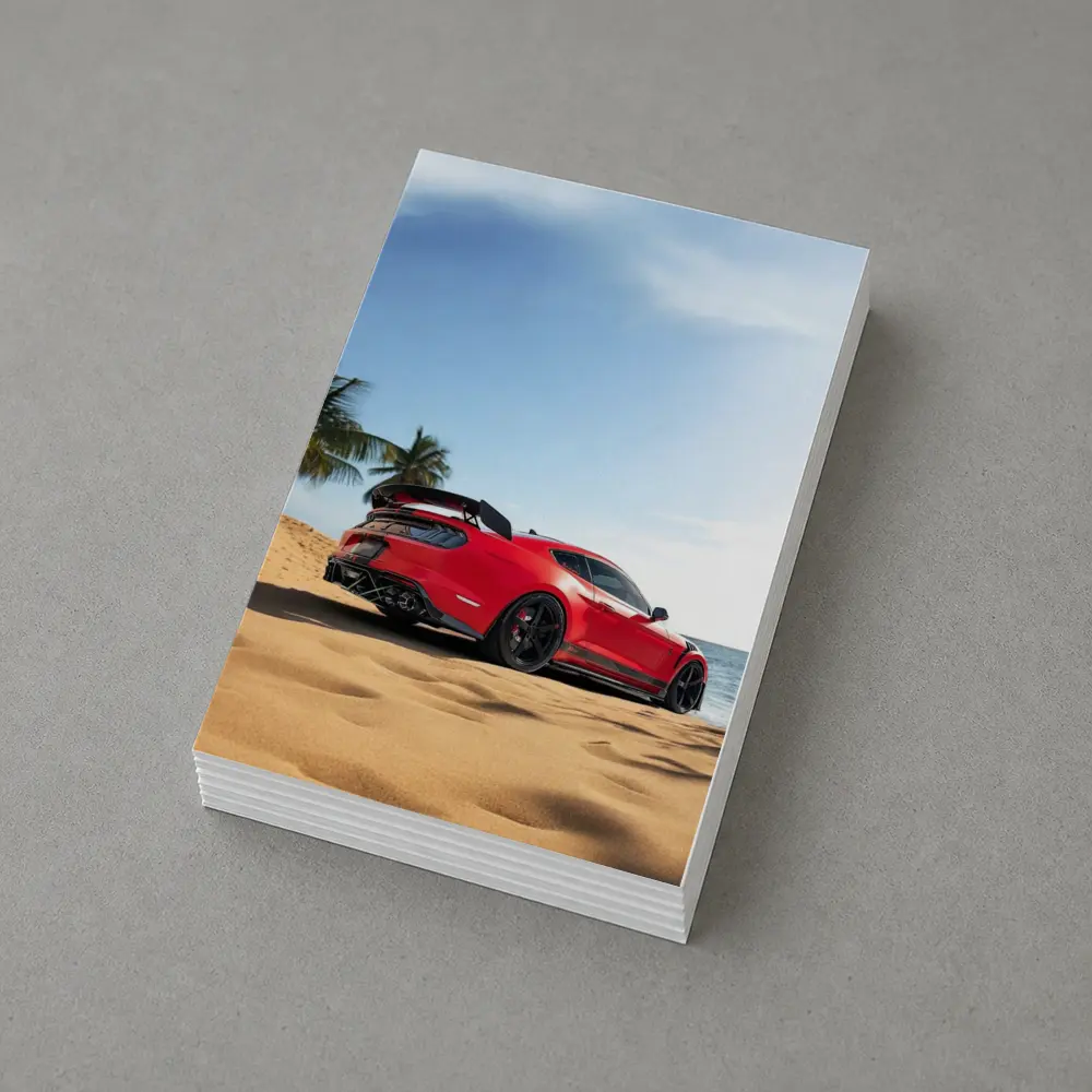 Red Ford Mustang GT500 on Sandy Beach – Postcards