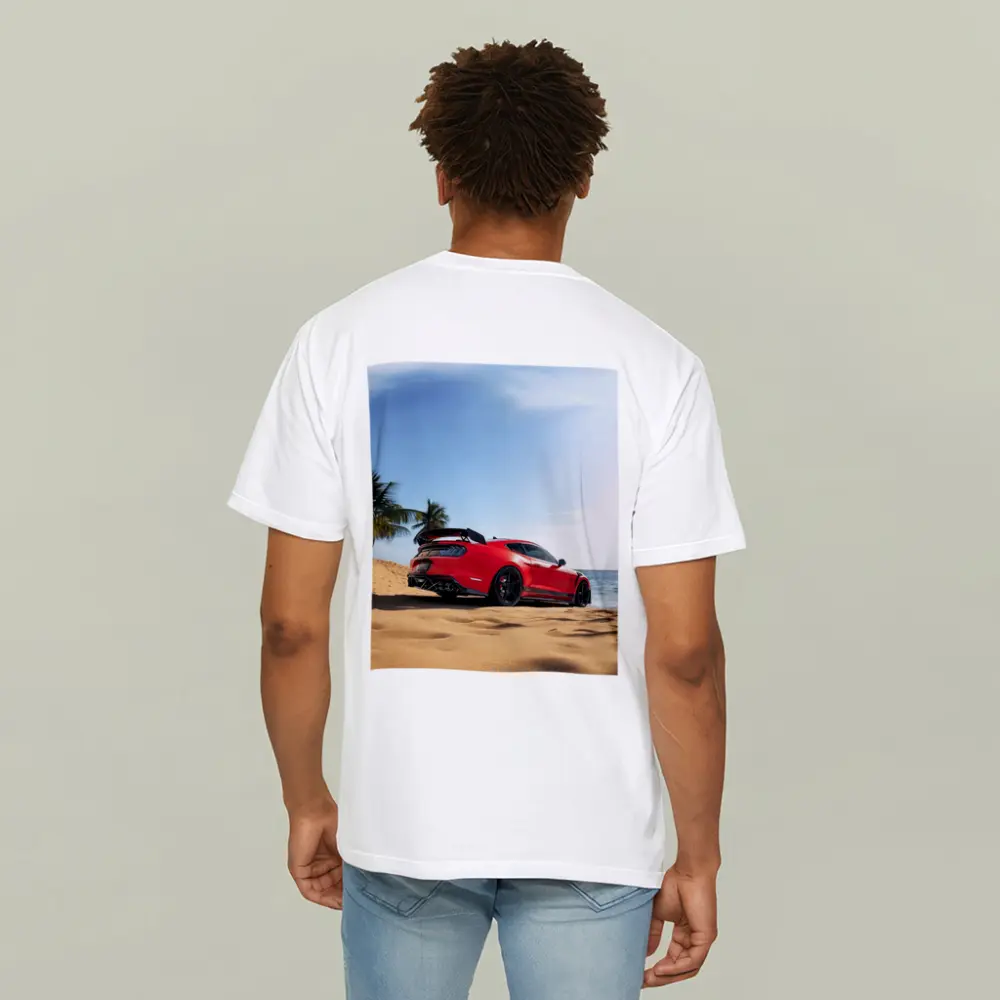 Red Ford Mustang GT500 on Sandy Beach – T-Shirts