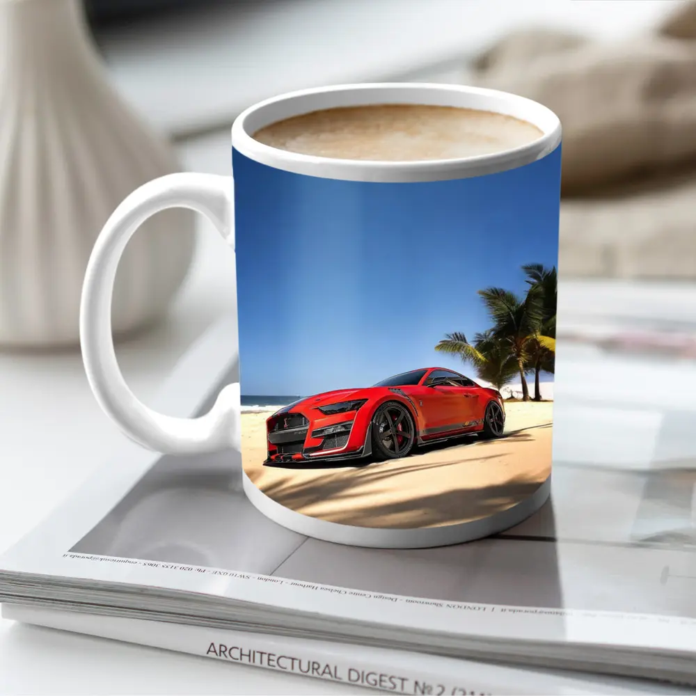 Ford Mustang GT500 Red on Beach – Mugs