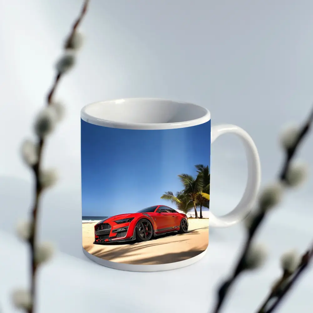 Ford Mustang GT500 Red on Beach – Mugs