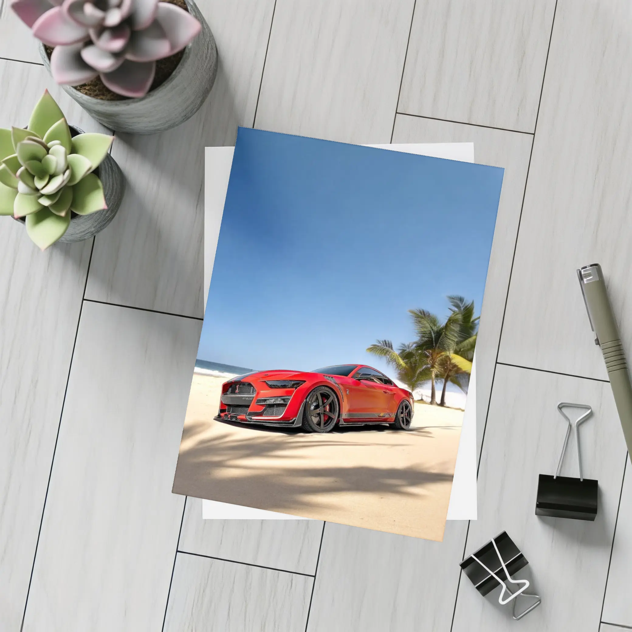 Ford Mustang GT500 Red on Beach – Postcards