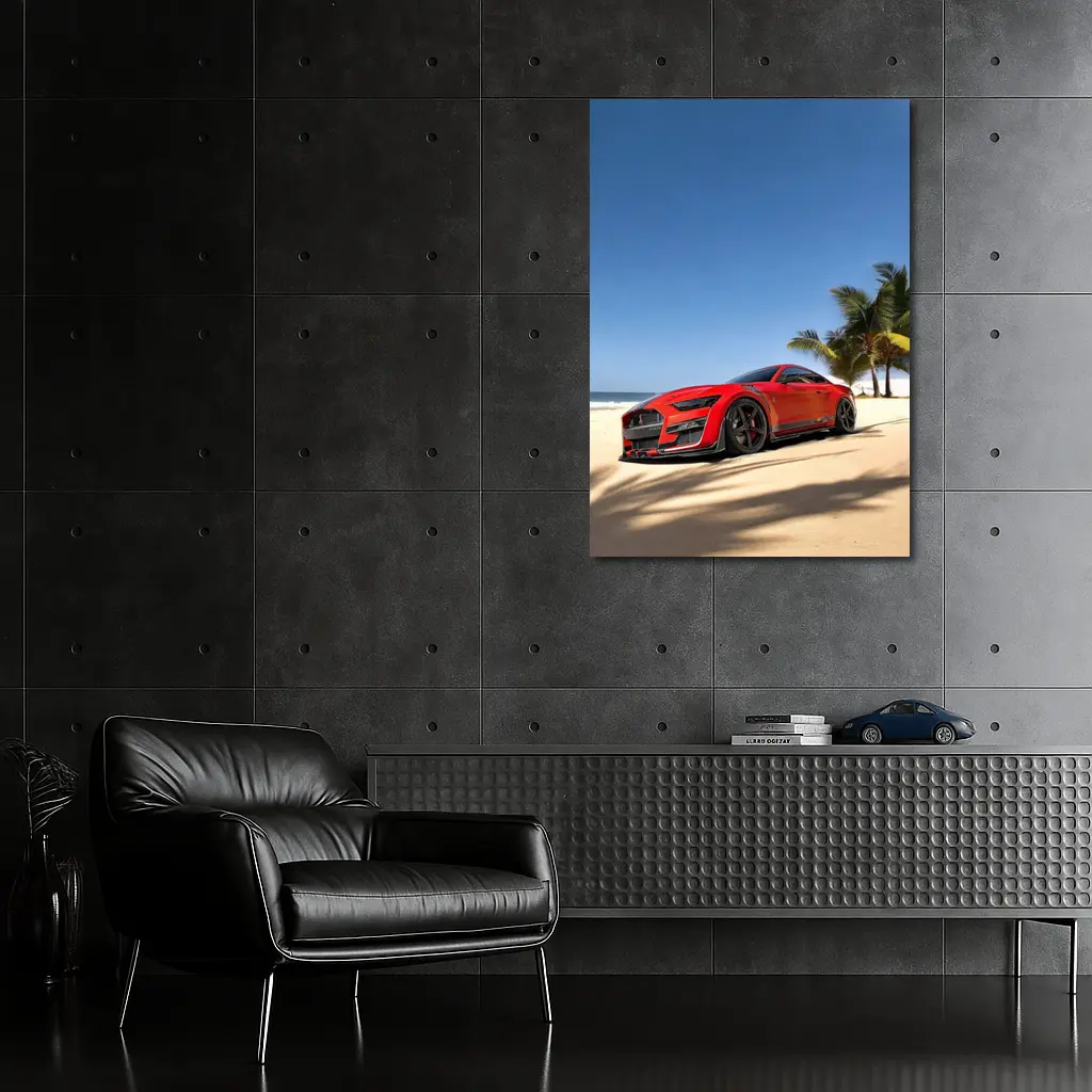 Ford Mustang GT500 Red on Beach – Wall Art