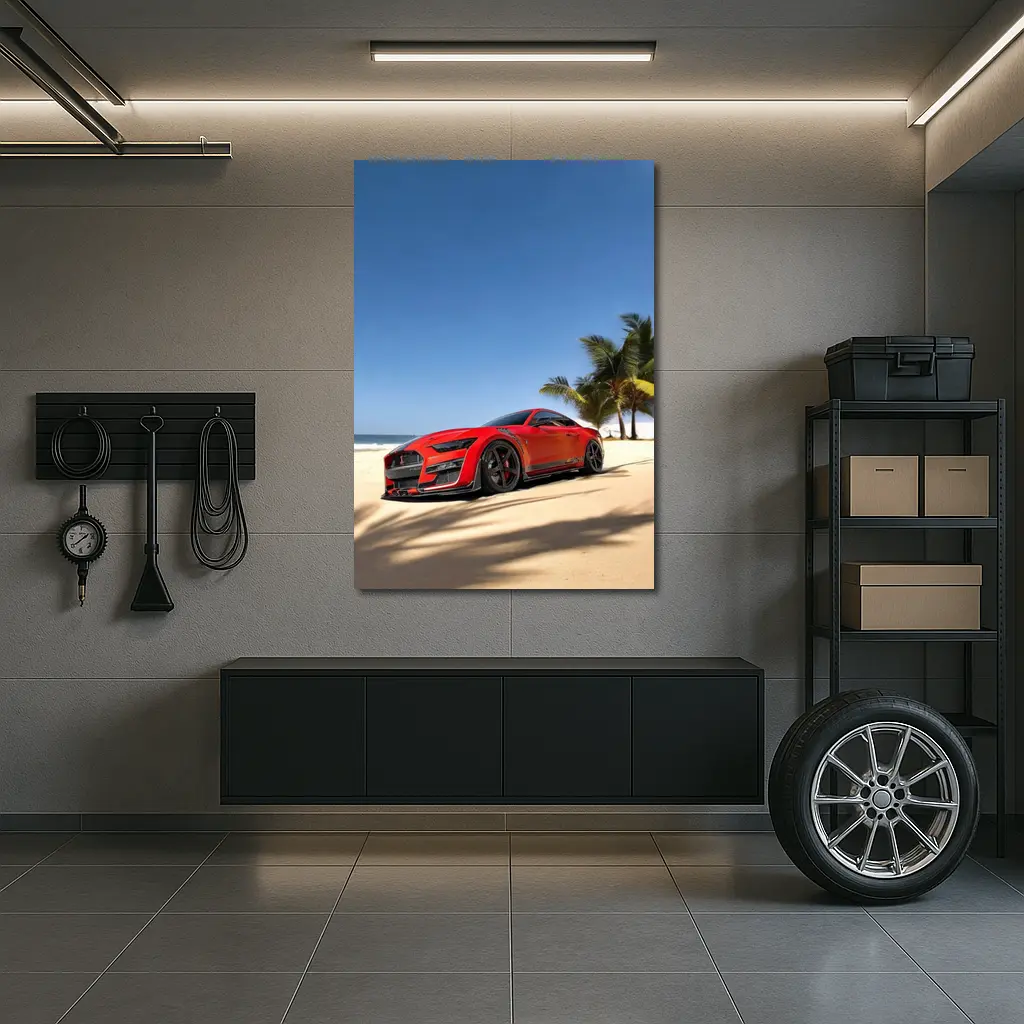 Ford Mustang GT500 Red on Beach – Wall Art