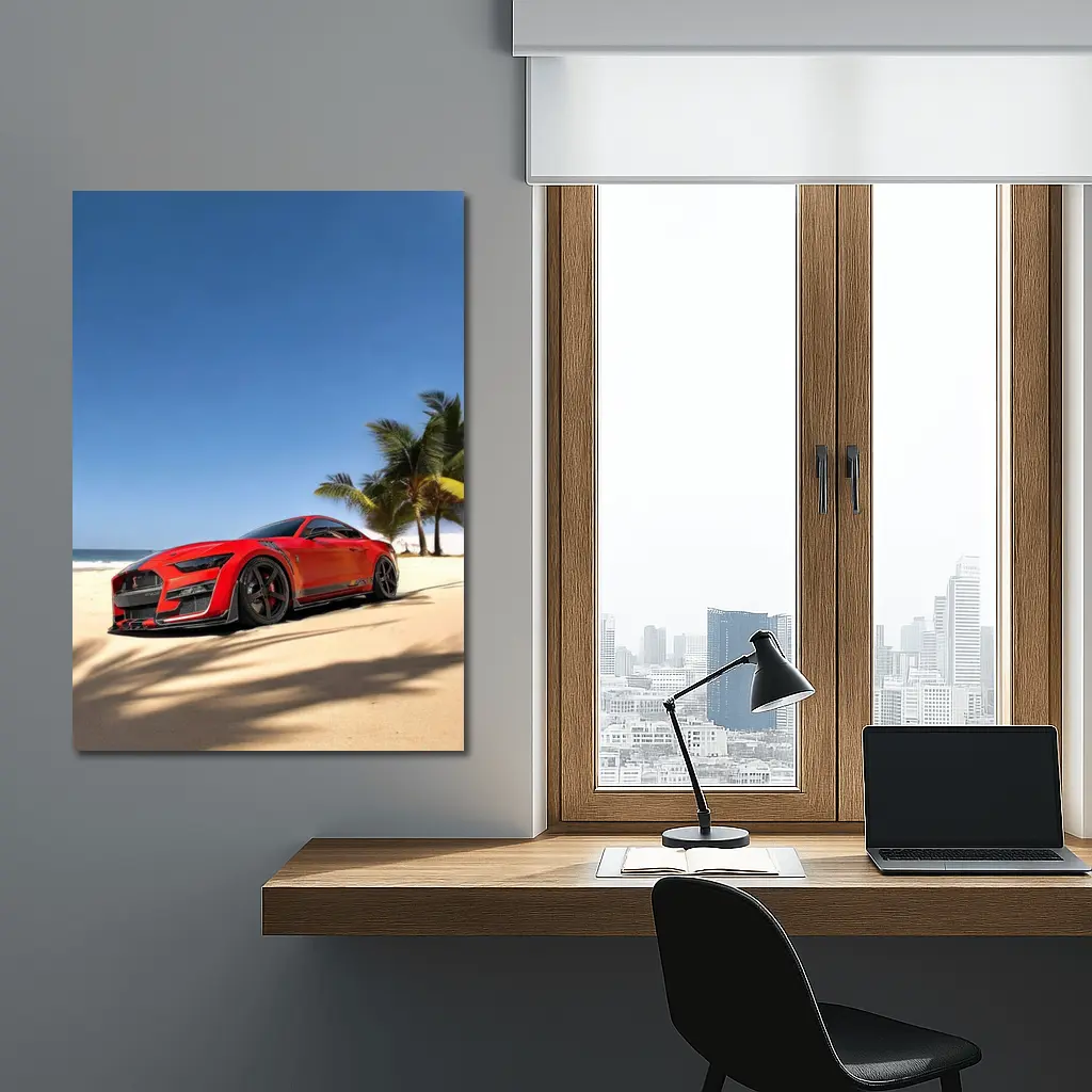 Ford Mustang GT500 Red on Beach – Wall Art