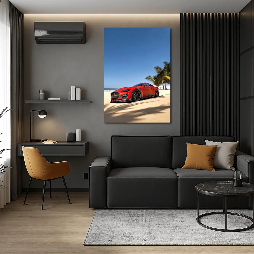Ford Mustang GT500 Red on Beach – Wall Art